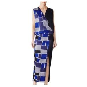 Geometric Print Maxi‎ Dress Sleeveless Blue Black Avant Garde Special Occasion